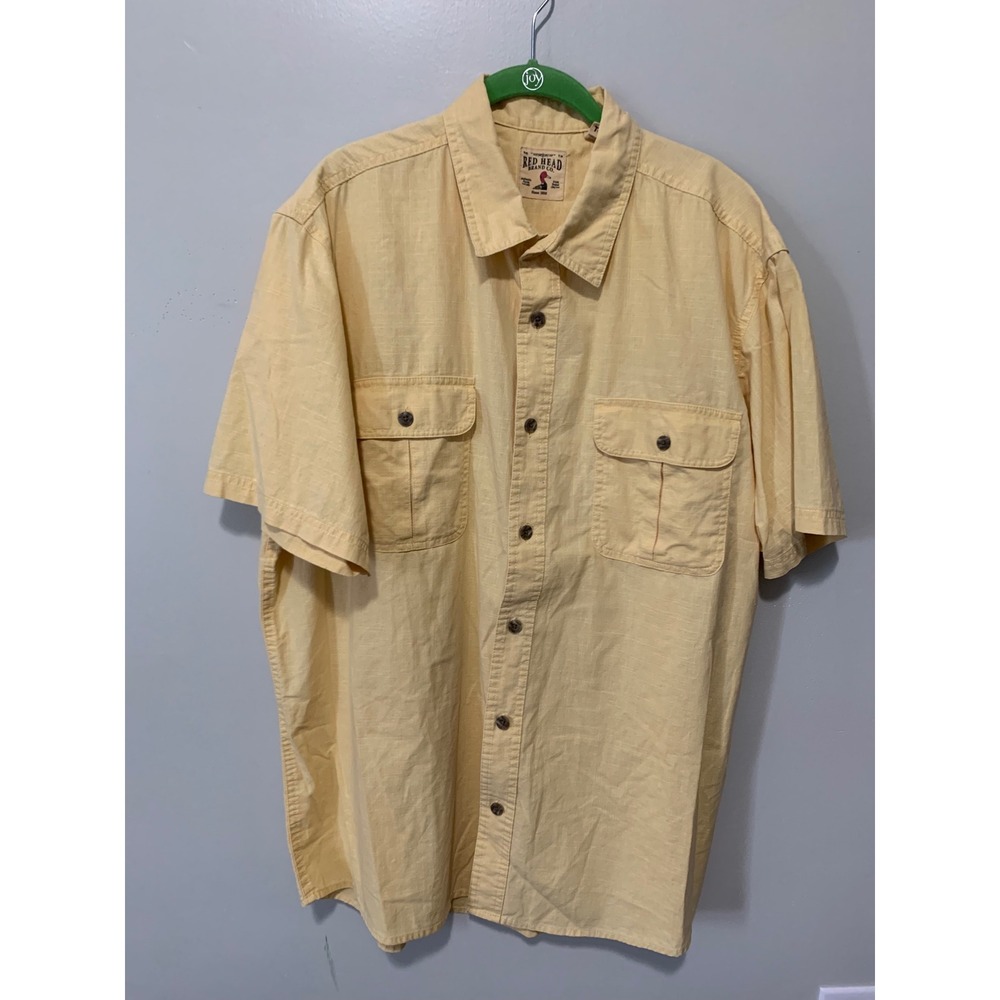RedHead Brand Co Mens XL Yellow Short Sleeve Button Down Cotton Utility Shirt